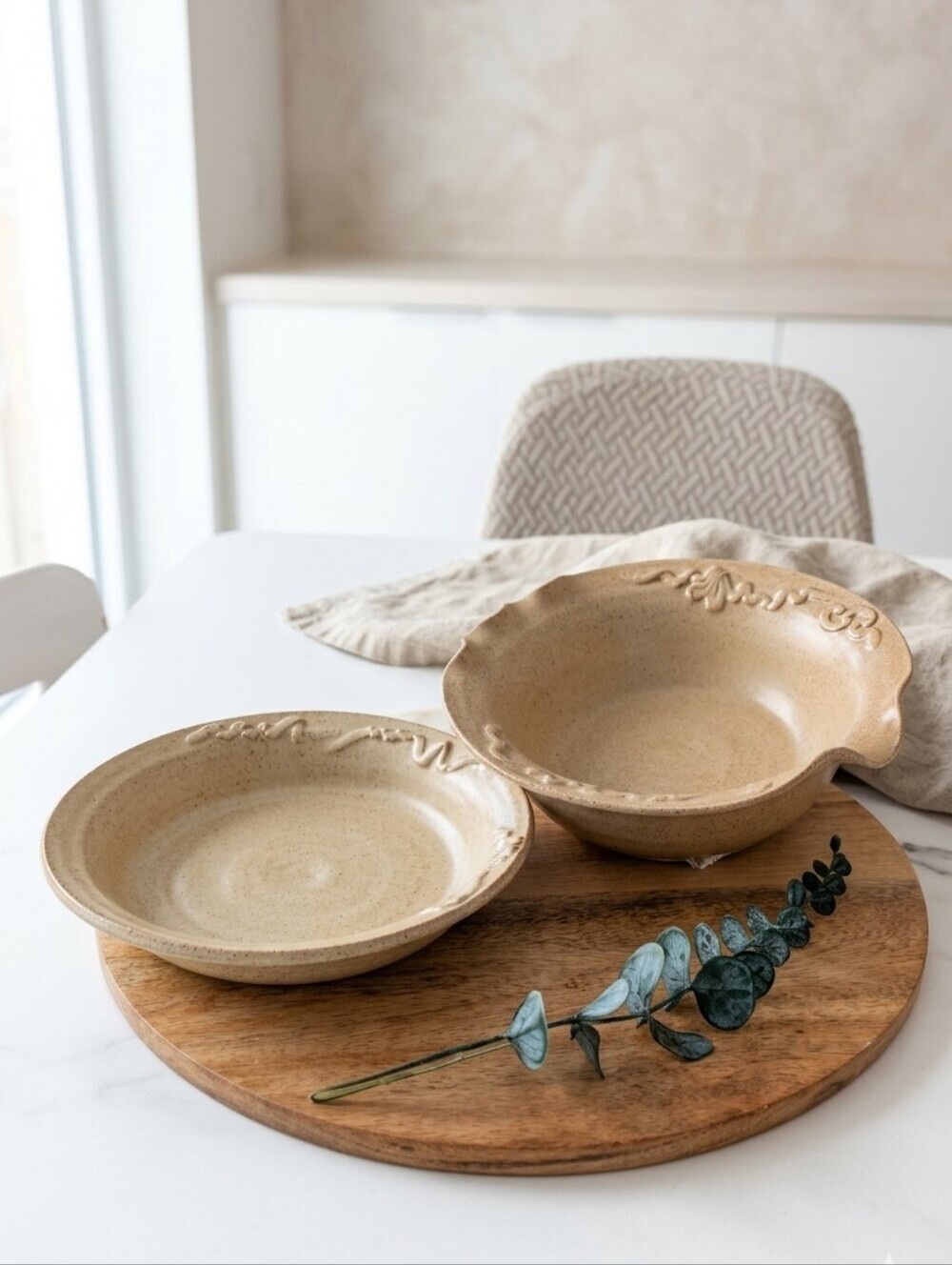 Handcrafted Ceramic Serving Bowls in Beige - Set of 2